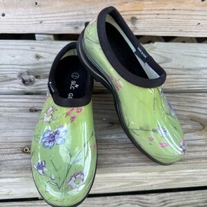 Sloggers Green Floral Clogs Garden Waterproof Muck Shoes Pink Blue Flowers USA 7